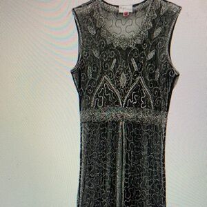 Unique Vintage Black and Silver Maxi Dress